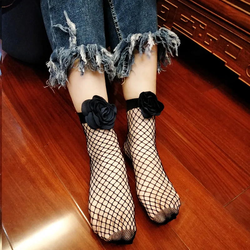 JMS Kasenbely/женские шелковые носки с кристаллами; женские носки в клетку; прозрачные сексуальные короткие носки с цветочным рисунком; женские пикантные носки