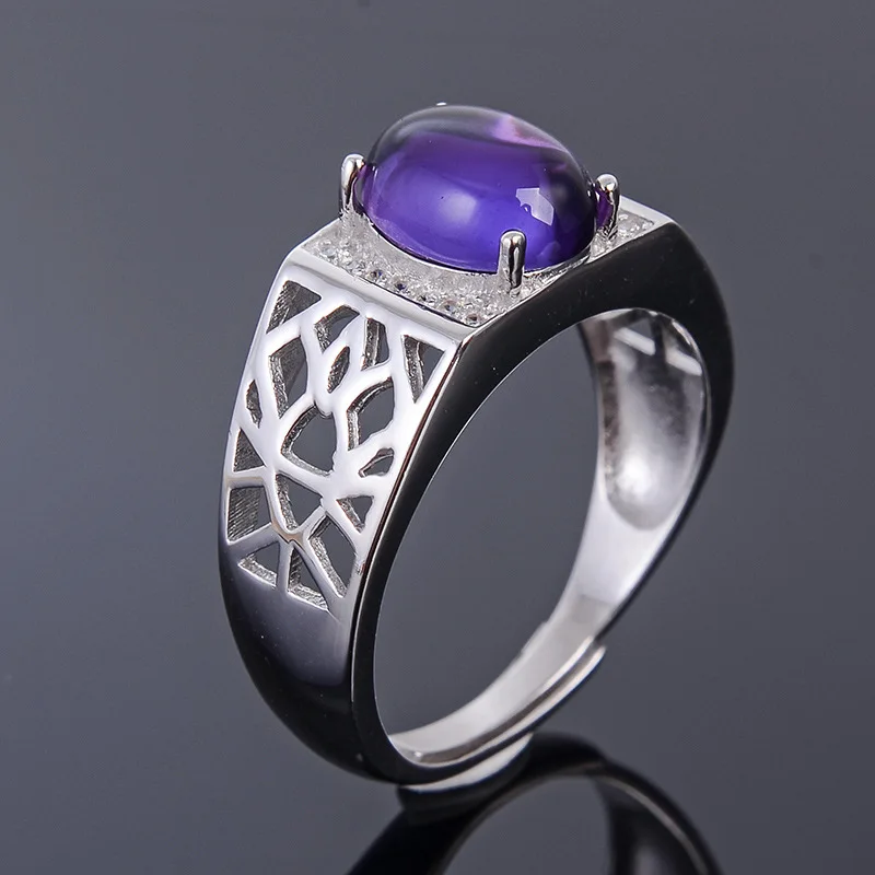 MeiBaPJ 7*9 натуральный аметистовый драгоченный камень модное кольцо/пустая поддержка для мужчин Настоящее 925 пробы серебро прекрасный брелок ювелирные изделия