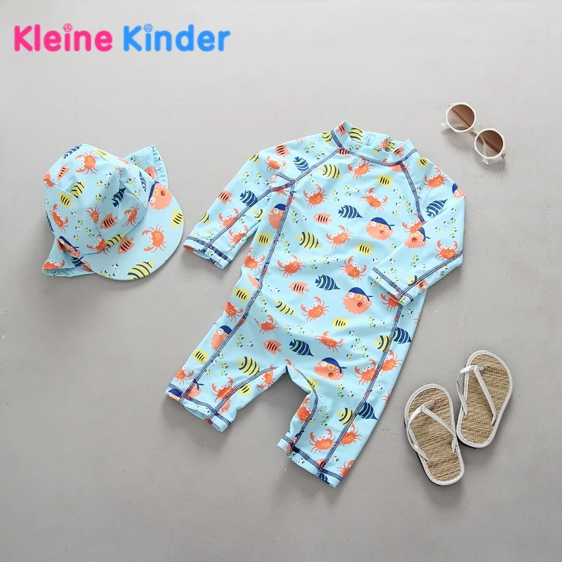

Children Swimsuit Boy Anti-UV Boys Swimsuit Salmon Long Sleeve Sun Protection Zipper 1-Piece Baby Boy Swimwear Bathing Suit Kids