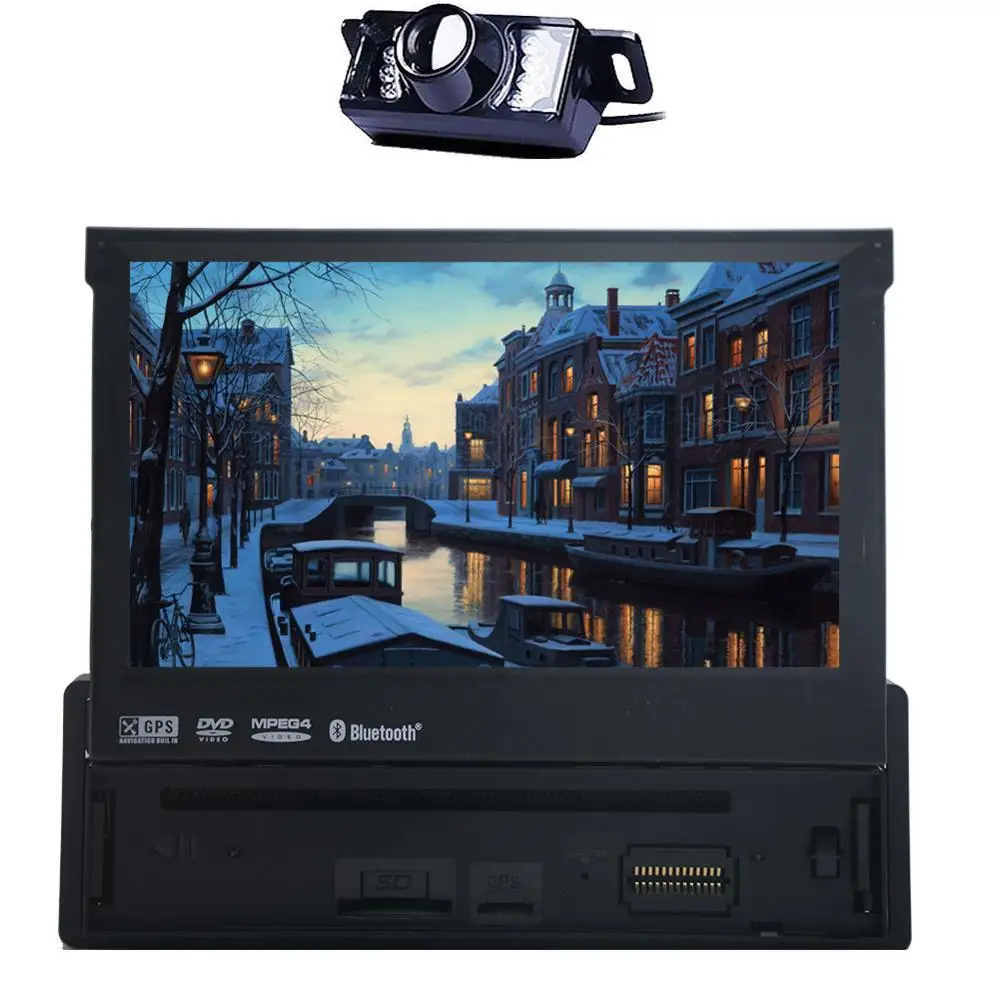 EinCar 7.0 inch Wince System Single 1 Din Car DVD Player Support GPS Navigation/USB/SD Box input/Subwoofer output/Cam-in/Bluetooth/Steering Wheel Control Function/FM/AM Radio Stereo Multimedia Station Navigation System Map+Backup camera