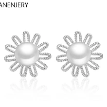 Изысканные модные ювелирные изделия, посеребренные милые цветы, маленькие ромашки, имитация жемчуга, серьги-гвоздики, серьги для женщин, S-E105