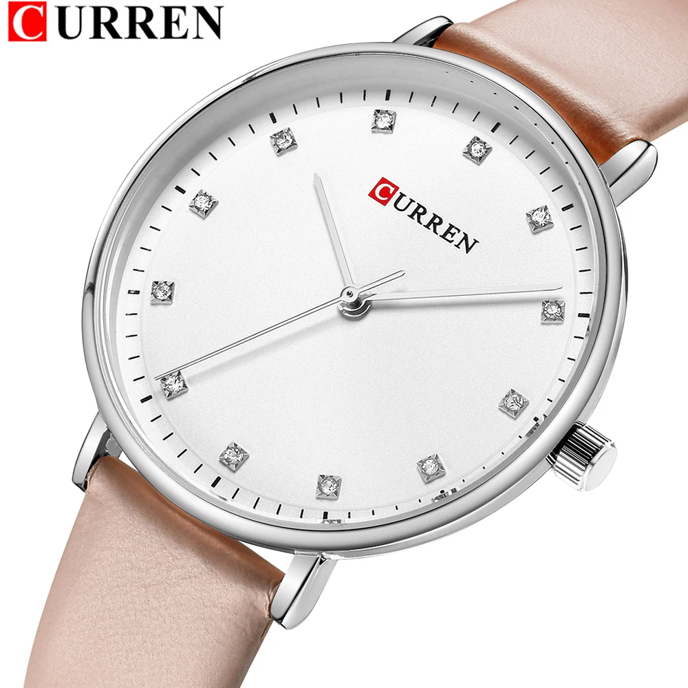 Простые Модные кварцевые часы алмаз Для женщин s элегантные женские наручные часы женские часы CURREN Кожа Часы для Для женщин Reloj Mujer