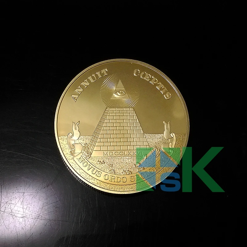 

100pcs/lot Freemasonry coins Masonic series with all-seeing eye US Dollar Masonic coin with Pyramid gold plated coin