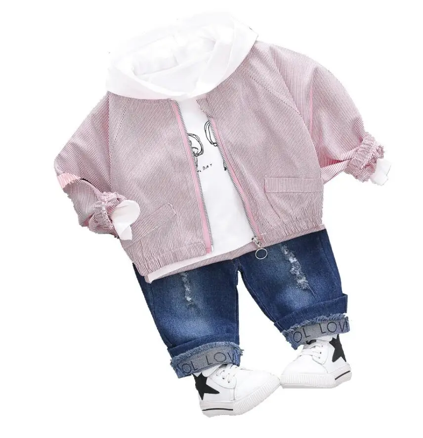 

Children Striped Jacket Hoodie Pants 3Pcs/set Baby Boy Girl Clothes Kid Cartoon Cotton Casual Clothing Toddler Infant Tracksuits