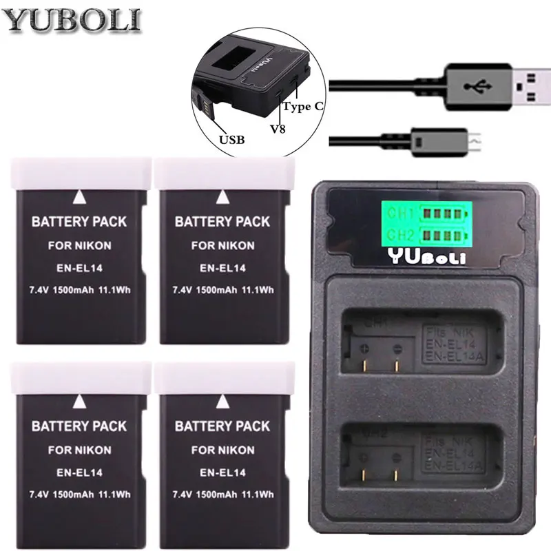 

bateria EN-EL14 EN-EL14a ENEL14 EN EL14 EL14a Battery + LCD USB Dual Charger for Nikon D3100 D3200 D3300 D5100 D5200 D5300 P7000