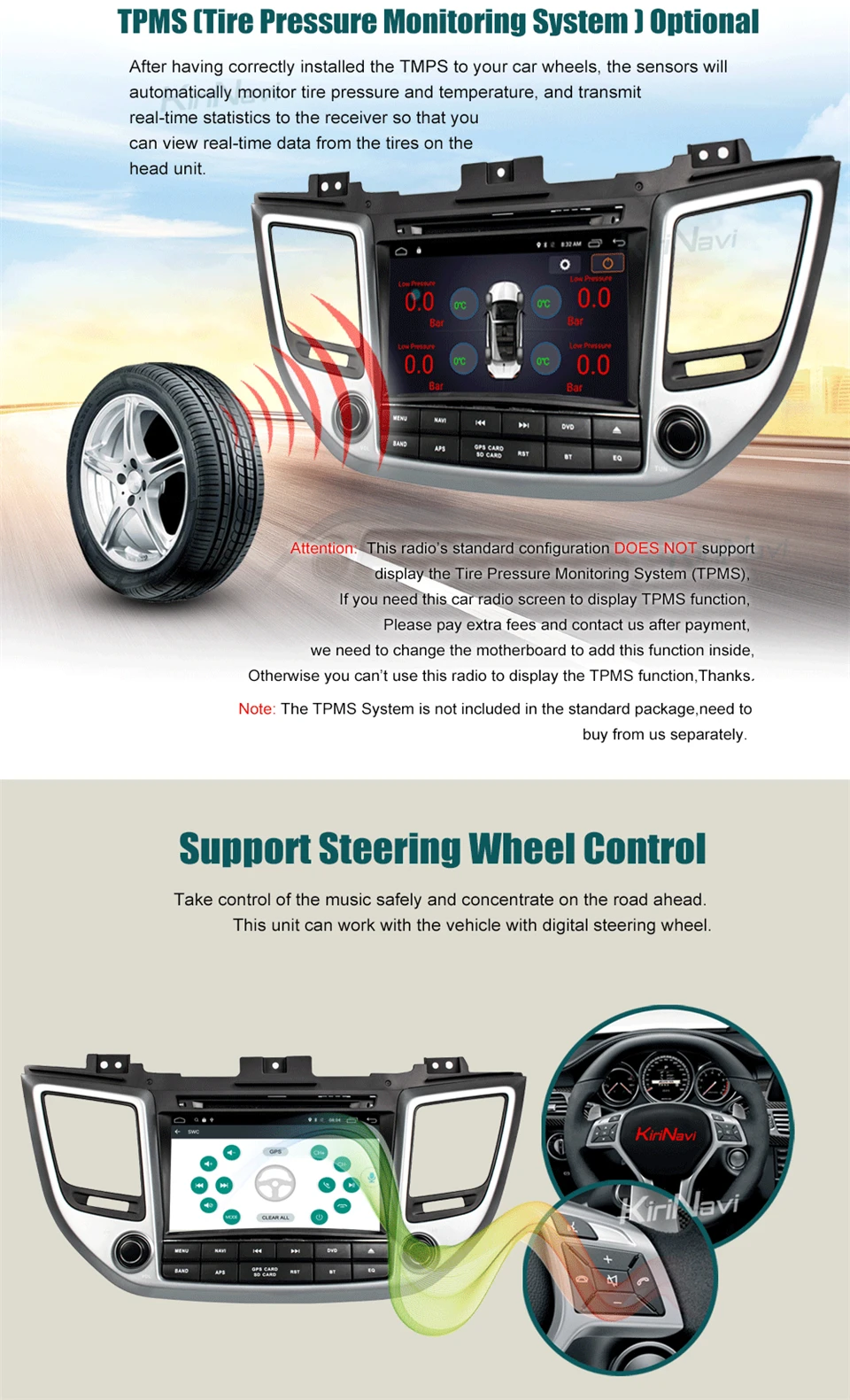 Perfect KiriNavi Octa core 4G LET android 7 car dvd player for Hyundai IX35 Tucson gps navigation 2015 support 4K Video 4G 6