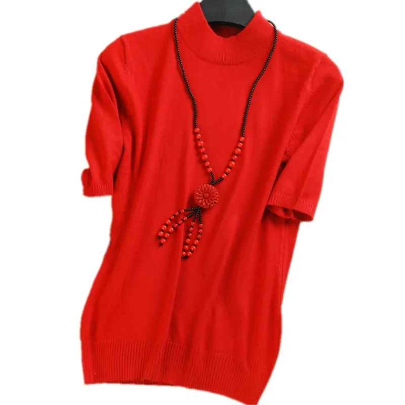 2019 Women's Cashmere Turtleneck Short Sleeve Knitted Sweater Tee Base T Wool Cashmere Brand Sweater Women Rider Wool sweater