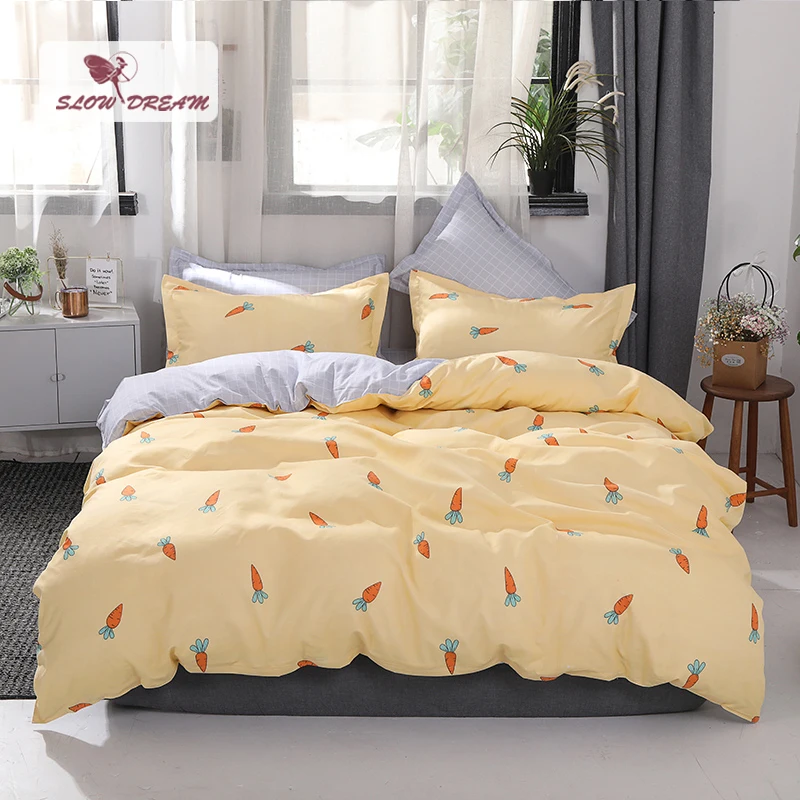 

SlowDream Yellow Bedspread Duvet Cover Set Carrot Flat Sheet Nordic Bedding Set Decor Bedroom Double Queen King Size Bedclothes