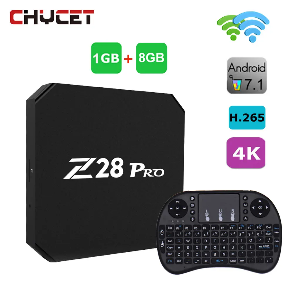 

Z28 PRO Smart Android 7.1 TV Box RK3328 Quad Core 1G RAM 8G 16G ROM WiFi LAN 1000M USB 3.0 H.265 VP9 HDR 10 4K Media Player