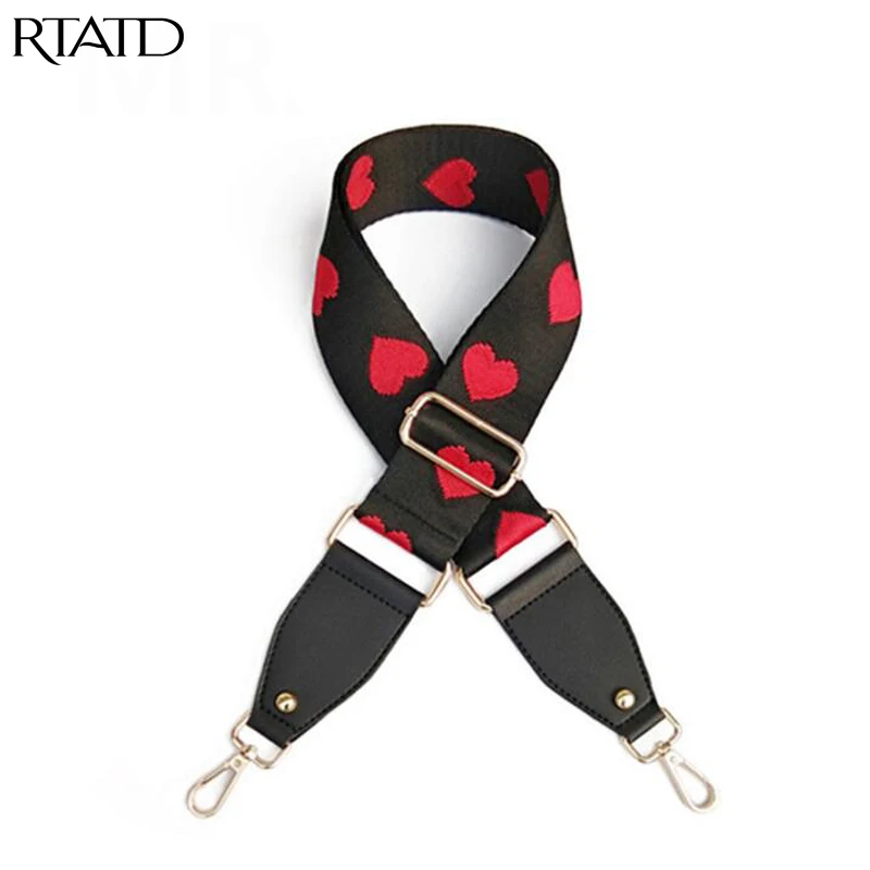 

RTATD New Canvas Adjust Red Heart Design Bags Strap Width Easy Matching Bags Accessories Trendy Bag Belt B112