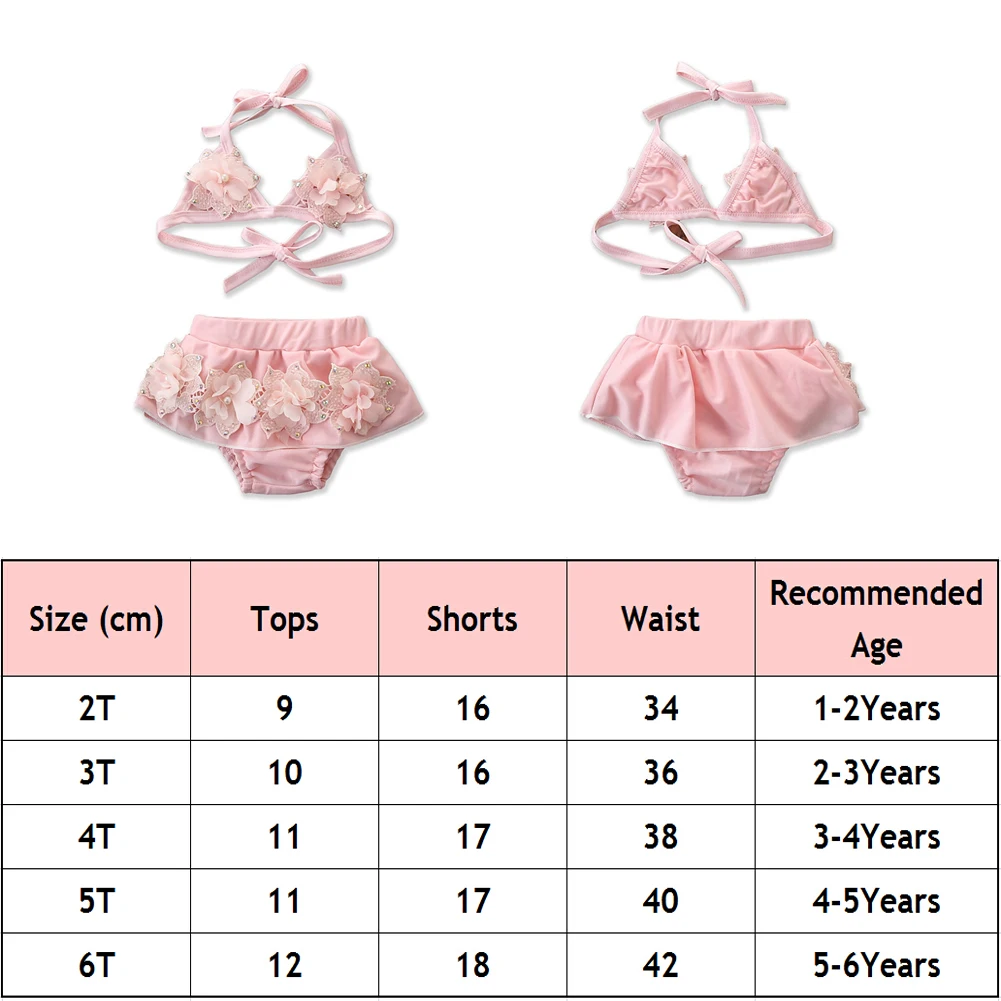 Летние купальники для маленьких девочек, розовые купальники с цветочным рисунком для девочек, Имитация жемчужное бикини, детский купальный костюм