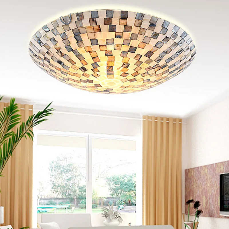 

Mediterranean art ceiling lamps European LED simple bedroom lamp shell Tiffany corridor balcony living room lamps