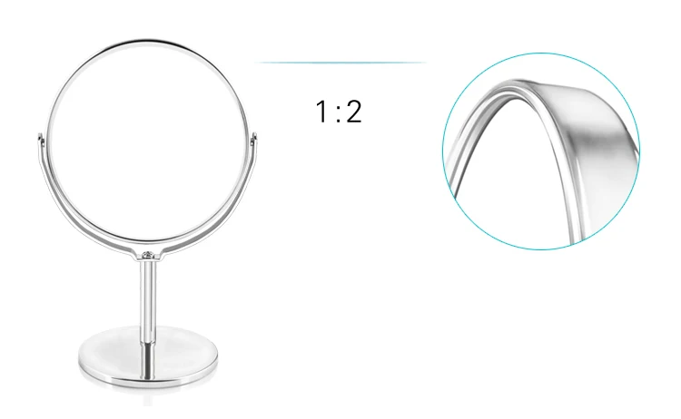 Настольная вращающаяся подставка для зеркала для макияжа, увеличительное 2X настольное зеркало, круглое/овальное двухстороннее зеркало из серебристого металла