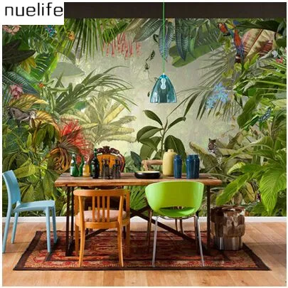 

Tropical rain forest pastoral plant forest pattern wallpaper living room sofa television background wallpaper decoration