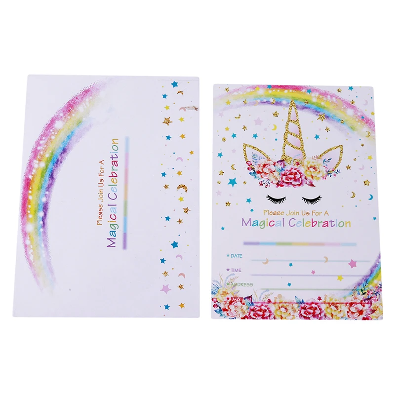 us 4 37 30 off 12pcs unicorn invitations card unicorn party cute birthday party invitations card and kraft envelope wedding decoration in cards cute party invites