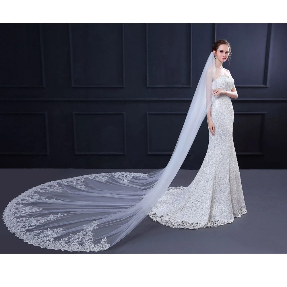 Белая Фата цвета слоновой кости для венчания свадебная фата с длинными краями и