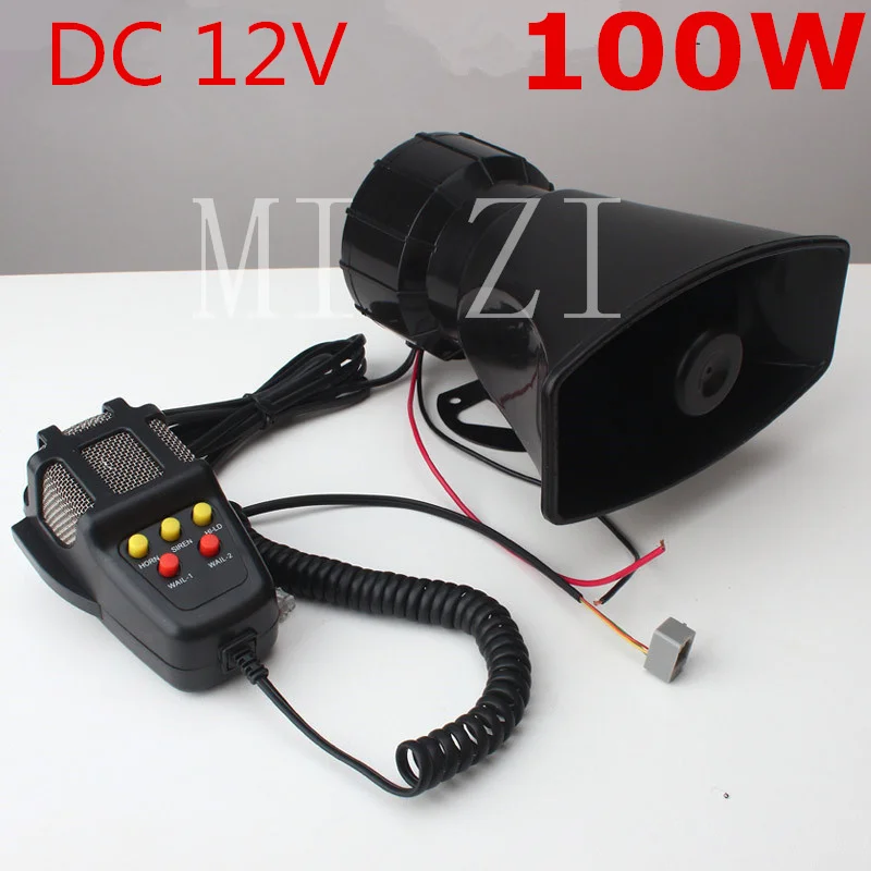 DC 12V 100W Motorcycle Car Auto Vehicle Truck 5 Sound Tone Loud Horn Siren Police Firemen Ambulance Warning Alarm Loudspeaker