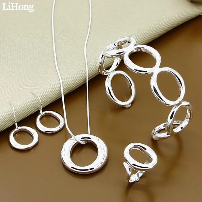 

Best Selling 925 Silver O Shape Four-Piece Ladies Fashion Charm Wedding Set Silver Jewelry
