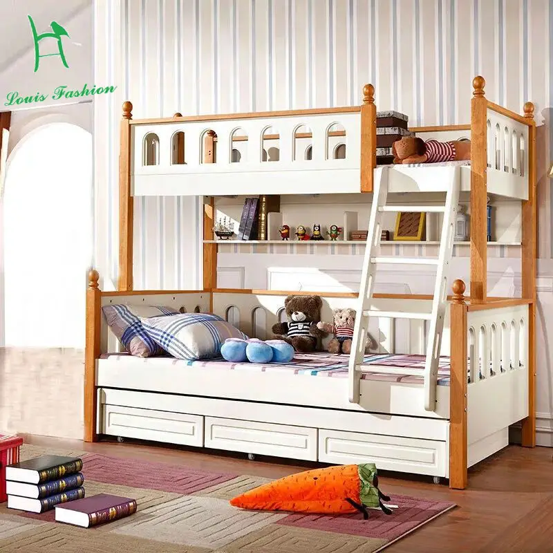 Двухъярусная кровать из твердой древесины для детей в средиземноморском стиле - Цвет: B2