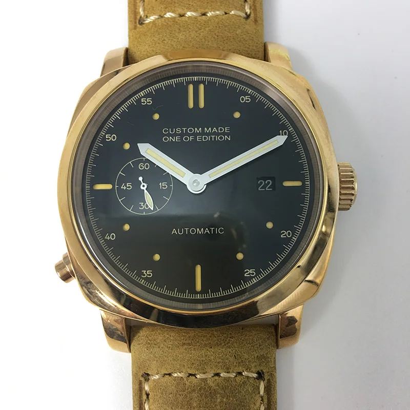 

44mm Military Automatic mechanical Watch Men Date Black Stainless steel Dial Leather Strap Luminous Waterproof Watches Men