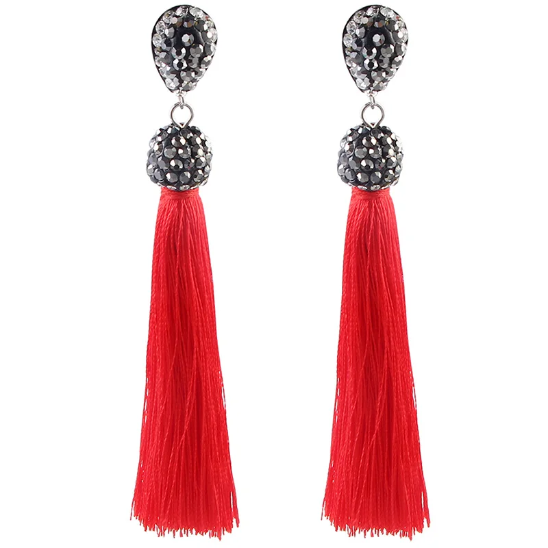 E5739 Trendy Drop Earrings Water DropWomenRhinestoneLongBohemianSilkDangleMetalBohoGold Tassel Earrings 2019 Jewelry CS241
