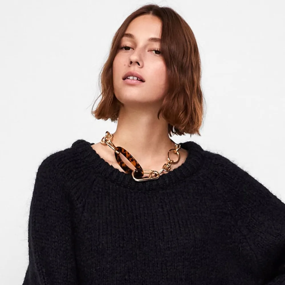

Girlgo ZA New Resin Circle Statement Necklace Women Fashion Jewelry Gold Color Maxi Chians Necklaces Chokers Christmas Gift