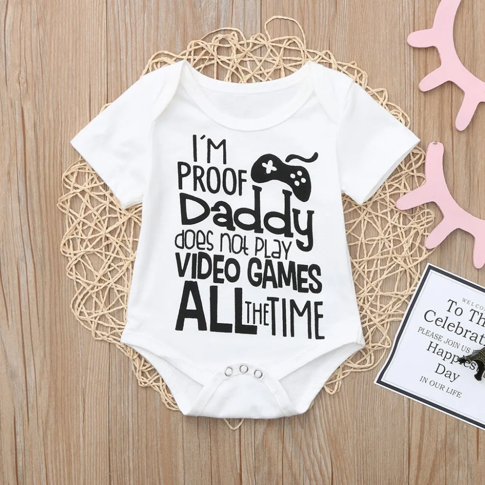 Newborn Infant Baby Boy Letter Clothes Outfits Jumpsuit Romper Kids Tops T-shirt