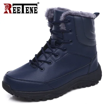 

REETENE Fur Winter Boots Top Leather Non-slip Waterproof Snow Boots Men's Casual Retro Lace Up Snow Boots Warm Fashion men Shoes