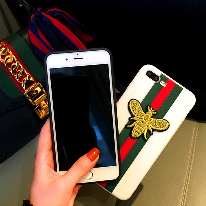 Soft Luxury Embroidere Bee Tiger Snake Brand Case for Iphone X 6 6S 7 8 Plus 5S SE Silicone Cover Man Lady Case Cases Protector