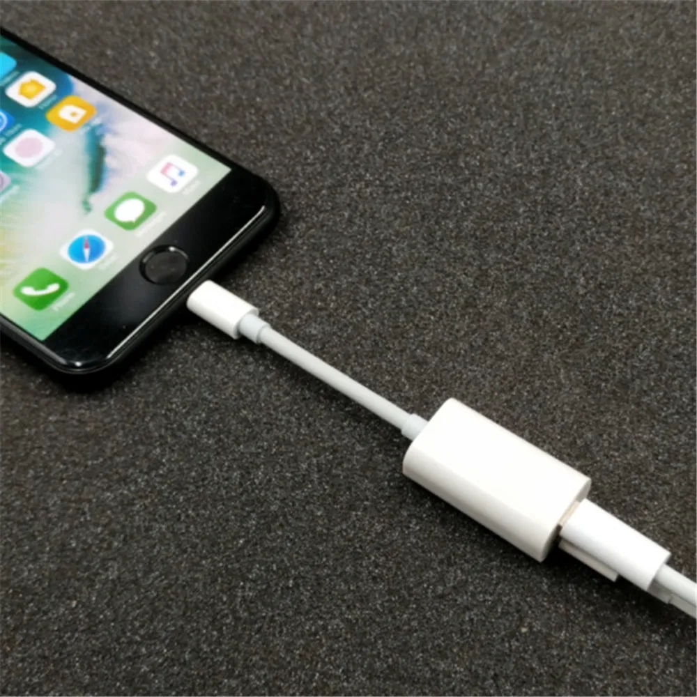 Dual Lightning Aux Adapter Splitter for iPhone X 8 8 Plus 7 7 Plus 6 Headphone Audio Sync Data Charging Adapter for Apple Phone