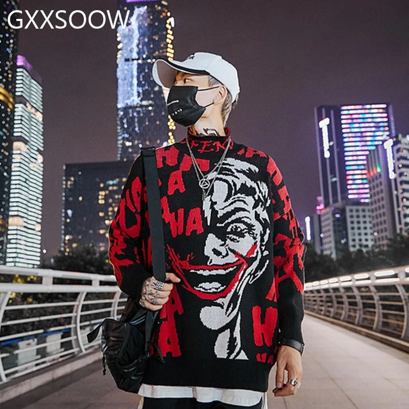 ^*Best Offers 2019 Autumn Winter Sweater Men Turtleneck Clown Print Casual Knittwear Sweater Mens Loose Brand Knitted Pullovers Korean GM119 ^*Best Offers 2019 Autumn Winter Sweater Men Turtleneck Clown Print Casual Knittwear Sweater Mens Loose Brand Knitted Pullovers Korean GM119