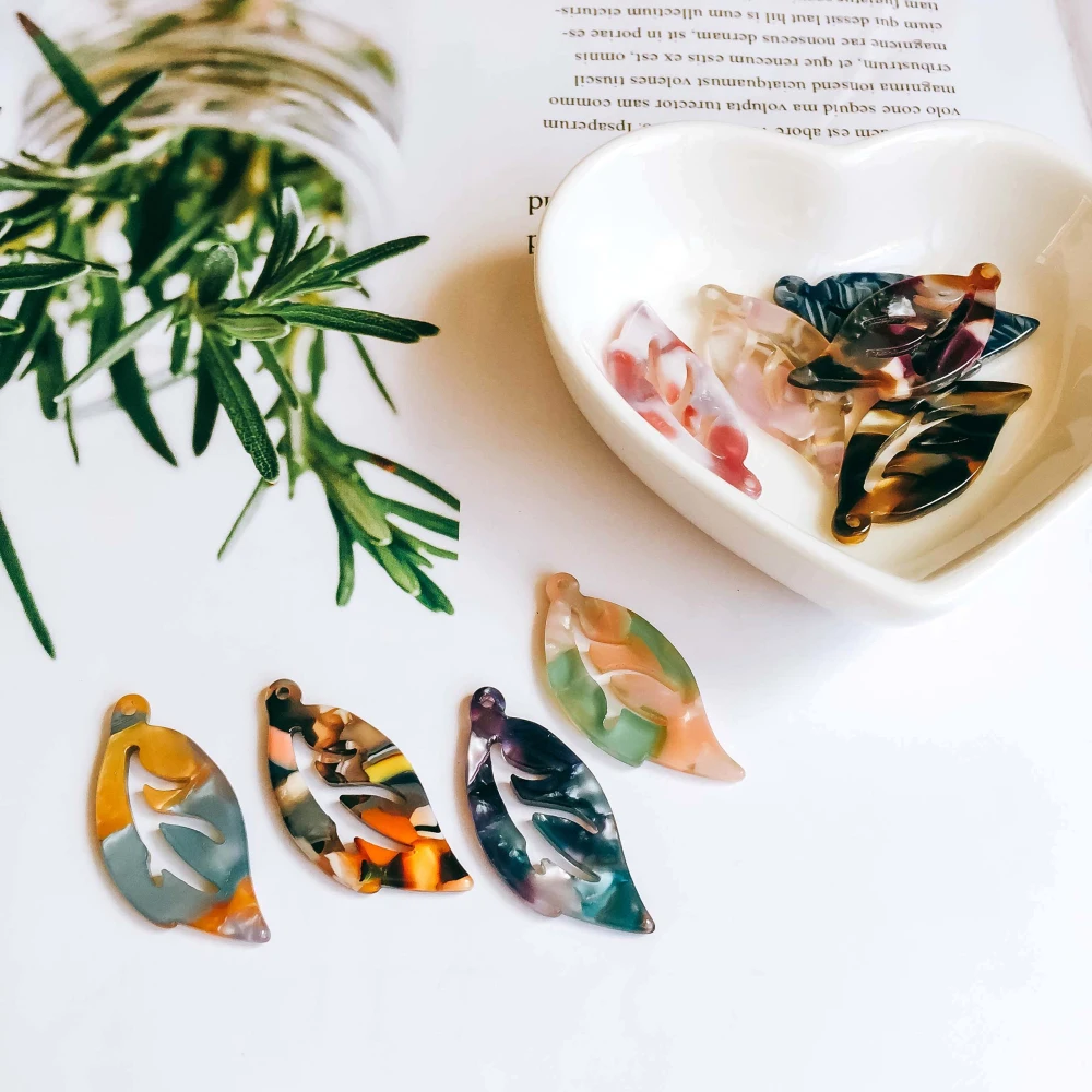 

Leaf Shape Resin Plastic Acetic Acid Eardrop Diy Material Earring Accessories Pendant Necklace Charms Jewelry Component 12pcs