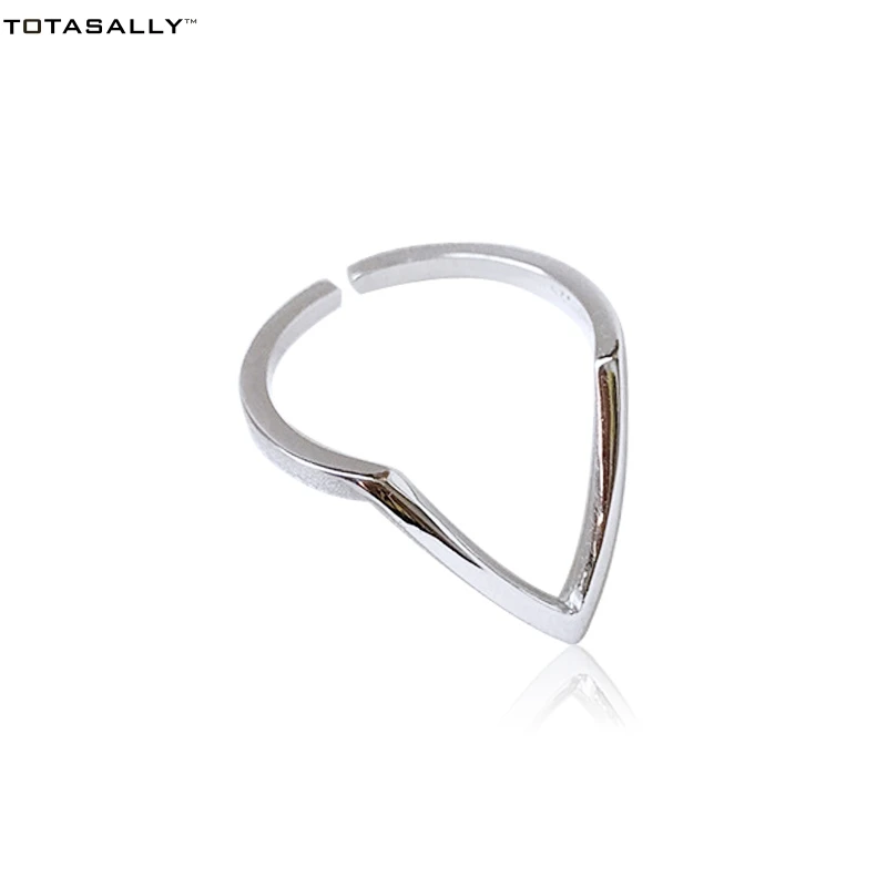 

TOTASALLY 100% Real 925 Sterling Silver Hot Original Unusual Ladies' V shape Finger Rings Adjustable For Women Accessories