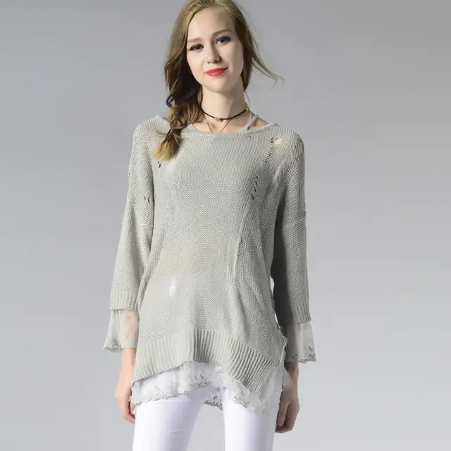 Saimishi Solid Color Open Knit Ladder Detail Sweater Women Knit Jumper Boat Neck Raglan Sleeve Lace Cuff And Hem Knit Jumper In Pullovers From Women S