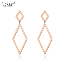 Lokaer розовый золотой цвет геометрический ювелирные изделия 2 разных размера полые ромб серьги из нержавеющей стали Pendientes Mujer Moda E18099