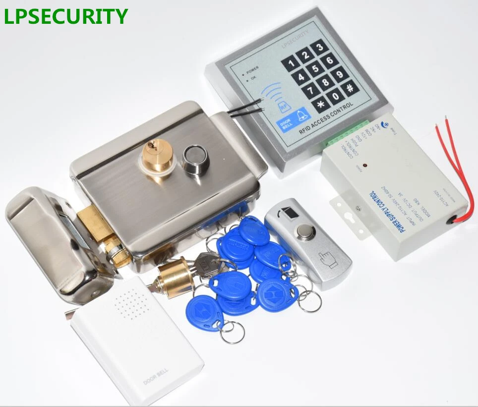 LPSECURITY RFID система контроля допуска к двери комплект с замком RFID Клавиатура+ мощность+ замок электрических ворот+ кнопка выхода двери+ 15 ключевые метки