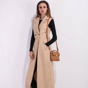 

Sleeveless Winter Elegant Long Trench Coat Women Black Spring Mode Femme 2019 Spring Women Clothes Sobretudo Feminino Trench