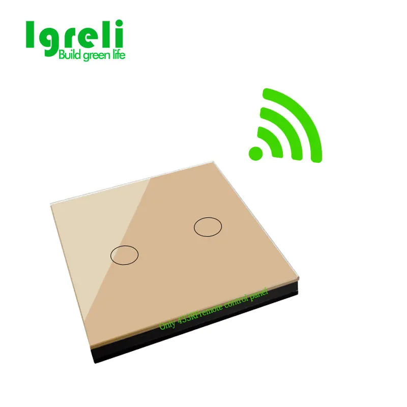 

2018 New Arrival Igreli Touch Wireless Remote Controller Rf 433mhz Gold Glass Panel Remote, Switch Light Control Distance 20m