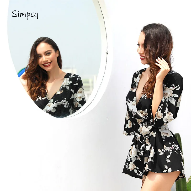 Body Cotton Catsuit Rushed Jumpsuit Women Simpcq Beach Style Womens Ladies V-neck Sleeve Summer Vertical Long Jacket Flack 2018 