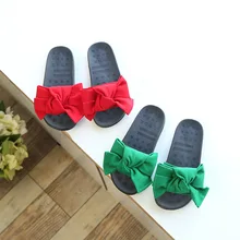 Для девочек Летние тапочки с бантом Красный Зеленый Повседневная обувь мягкая подошва резиновая нескользящая одежда для малышей тапочки infantile FILLE Обувь