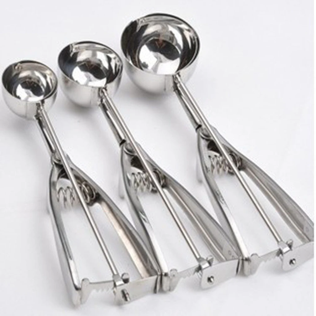 3 Size Ice Cream Scoop Trigger Metal Cookie Spoon Melon Baller Stainless Steel Dough Spoon