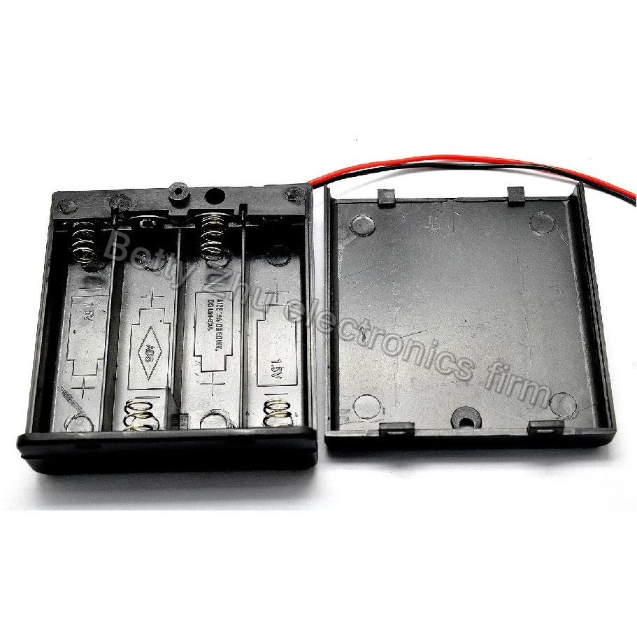 

50PCS/LOT 6 Volt battery Holder Four AA Battery Box Case With ON / OFF power switch and cover 4 x AA Black omniseal
