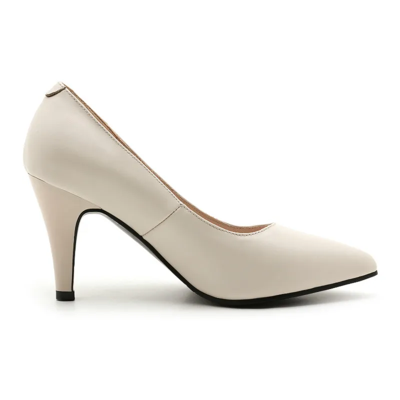 negro Top Beige Alto A Tacón Cuero Mujeres Zapatos Mano De Oficina Genuino Puntiagudos Hecho Producto Bombas Puro pqEZaw4