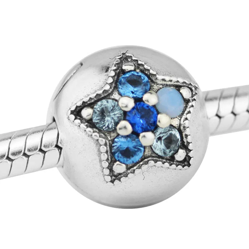 

100% 925 Sterling Silver Bright Star Clip, Multi-Colored Crystals Beads for Jewelry Making Fit Bracelets DIY Fine Jewelry SL042
