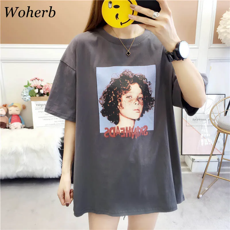 

Woherb Harajuku Summer Tee Shirt 2019 Loose Tops Gothic Printed Graphic Tees Women Casual Vintage T-shirt Streetwear 21031