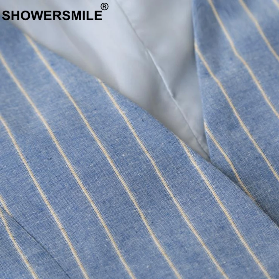 SHOWERSMILE Blue Suit Vest Women Stripe Cotton Waistcoat Ladies Slim Fit OL Sleeveless Jacket One Button Pockets Autumn Clothing SHOWERSMILE Blue Suit Vest Women Stripe Cotton Waistcoat Ladies Slim Fit OL Sleeveless Jacket One Button Pockets Autumn Clothing