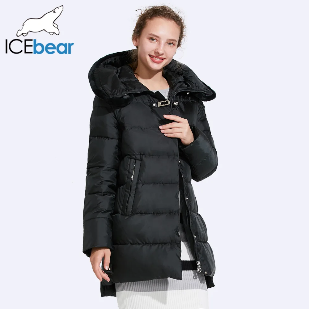ICEbear 2017 Smooth Removable Fur Collar Winter Jacket Women Quality Buckles Decoration Women Quilted Parkas 17G6535