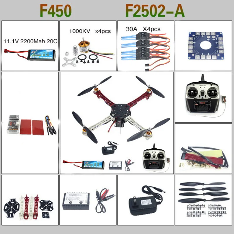 F450 стеллаж для выставки товаров четырехосевой летательный аппарат многороторный набор, двигатель + 30A ESC + QQ flight control DIY полный набор