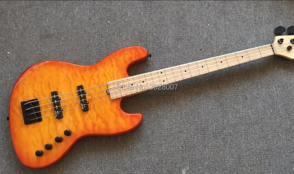 new arrival 4 strings NYC bass guitar ;quilted maple top in orange