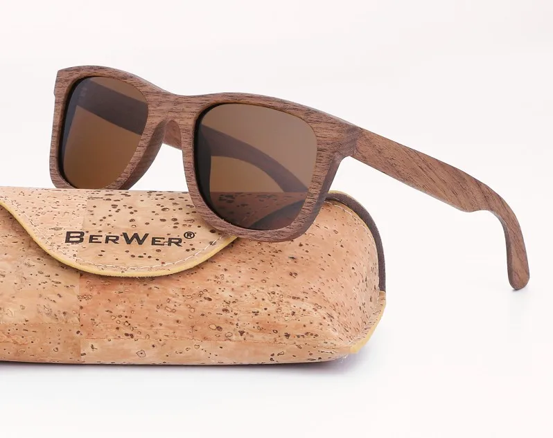 brown lens with case BerWer орехового дерева очки мужские брендовые дизайнерские солнцезащитные очки деревянные женские поляризованные линзы стильные очки - Цвет линз: brown lens with case